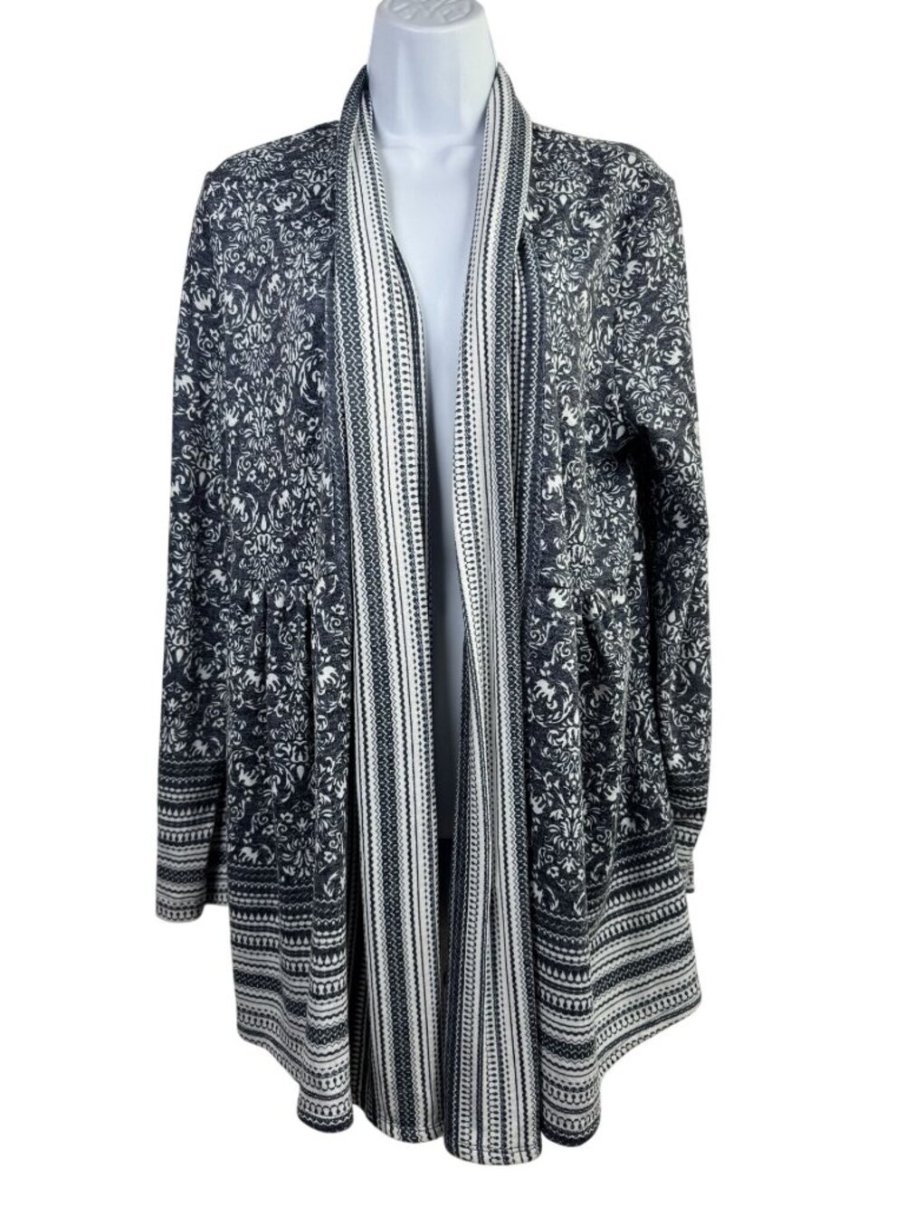 One September Womens Open Front Waterfall Cardigan Sweater Size Large Blue White